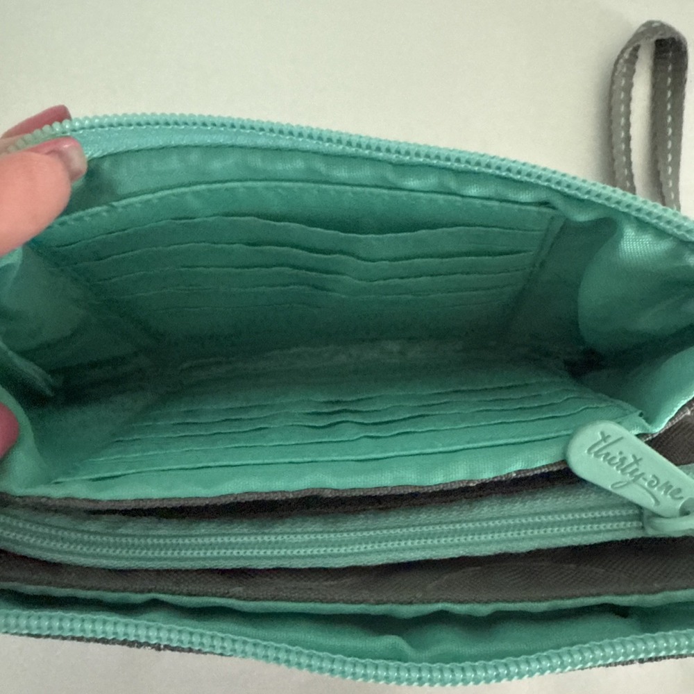 Thirty One 31 Vary You Quilted Gray‎ Aqua Wristlet Wallet With Strap - Picture 4 of 6